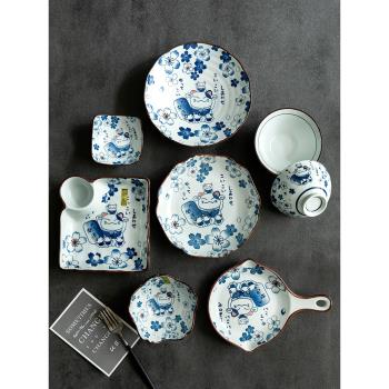 日式家用陶瓷碗碟盤子套裝異形花瓣深盤斗笠湯面碗吃米飯碗餃子盤