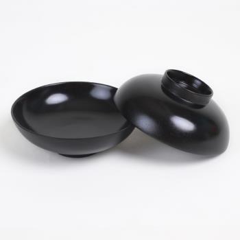 黑色圓形創意日式果盤漆器木碟