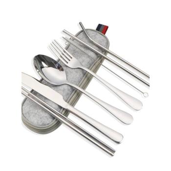 不銹鋼便攜式餐具410不銹鋼吸管 筷子西餐刀叉湯勺組合套裝七件套