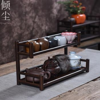 實心楠竹雙層杯架二層壺架茶杯架子茶具收納架多寶格茶棚置物架