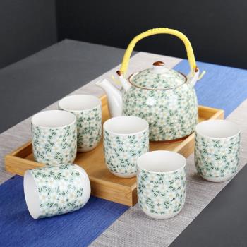 中式陶瓷提梁壺茶具套裝家用水壺大號青花茶杯酒店餐廳過濾泡茶壺