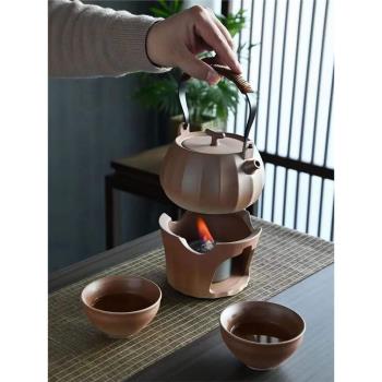 陶瓷復古圍爐蠟燭酒精煮茶爐茶具泡花茶壺戶外暖茶日式手工提梁壺