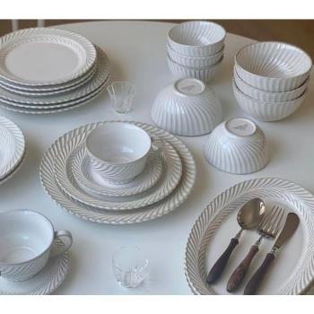 日式復古陶瓷餐具創意日式浮雕麥穗家用盤子魚盤湯盤陶瓷盤杯子