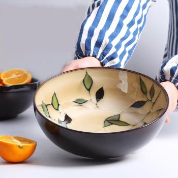OMK日式和風湯碗個性9英寸手繪陶瓷沙拉深碗創意家用釉下彩復古