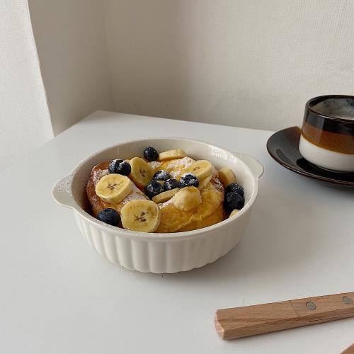 可愛南瓜空氣炸鍋專用盤子日式雙耳烤碗烤箱用6寸碗陶瓷焗烤盤