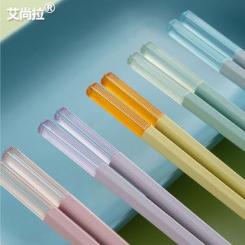 艾尚拉水晶六角合金筷高顏值一人一筷分餐筷國潮風創意馬卡龍純色