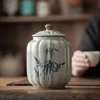 琛森 手繪復古茶葉罐陶瓷密封儲茶罐大號1斤裝家用普洱紅茶防潮罐
