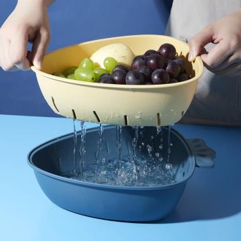 雙層瀝水籃家用網紅水果盤廚房洗菜盆子客廳塑料淘菜筐收納菜籃子