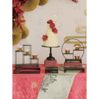 中式甜品臺擺件復古婚禮展示架壽宴裝飾蛋糕茶歇擺臺國風點心托盤