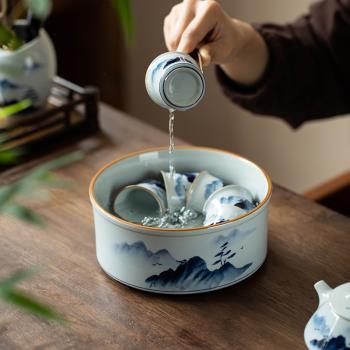 唐俊 景德鎮茶洗大號茶缸杯洗茶道配件中式水盂手繪