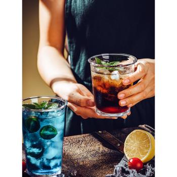 透明玻璃杯ins風冷飲果汁杯敞口飲品澳白拿鐵杯冰美式Dirty咖啡杯