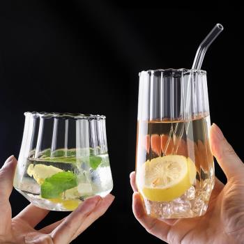 家用網紅高顏值玻璃杯子簡約單層耐熱水杯女創意豎紋果汁杯ins風