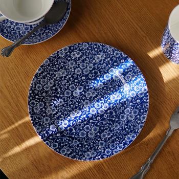 英國百年品牌QUEENS迷人日式ins高溫陶瓷復古骨瓷青花平盤甜品盤