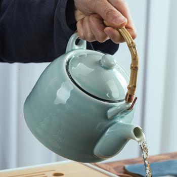 大容量青瓷茶壺提梁壺陶瓷泡茶家用防燙中國風耐熱功夫過濾涼水壺