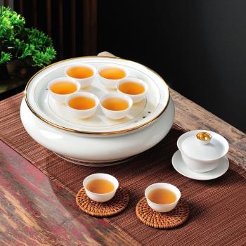 陶瓷羊脂玉蓋碗10寸禮盒裝茶盤