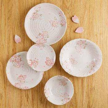 美濃燒日本進口瓷器日式餐具套裝家用間取櫻花個性陶瓷碗碟盤子