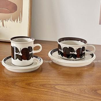 芬蘭同款中古咖啡杯碟棕色海葵手繪拿鐵咖啡杯復古法式下午茶杯碟