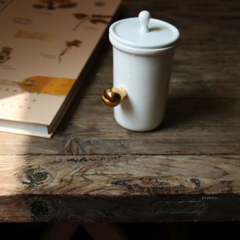 W1962歐洲訂單金色小圓球手柄陶瓷創意帶蓋茶杯/咖啡杯水杯辦公杯