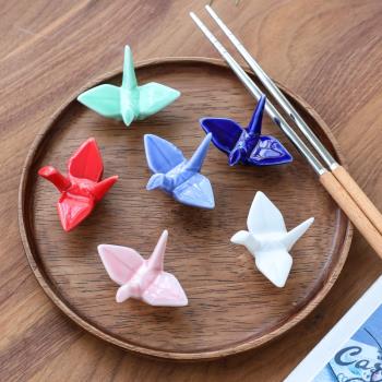 日式陶瓷千紙鶴筷子架創意動物筷子托可愛情侶禮物居家裝飾小禮品