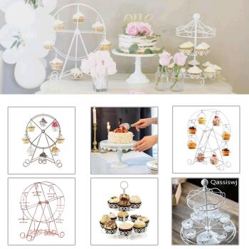 歐式甜品臺擺件展示架茶歇擺臺白色婚禮點心架子托盤摩天輪蛋糕架