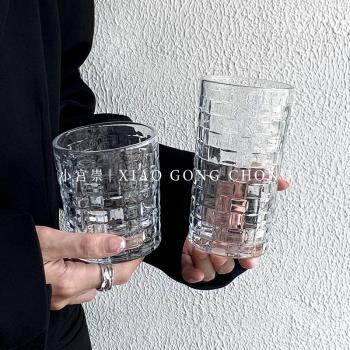 藤編玻璃杯ins風浮雕水杯森系家用杯子牛奶咖啡杯創意網紅飲料杯