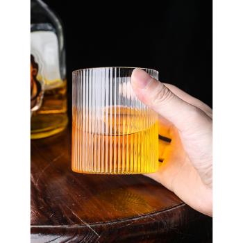日式豎條紋杯玻璃威士忌洋酒啤酒杯創意復古筋紋咖啡杯網紅ins風