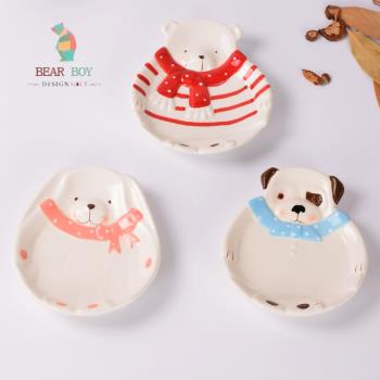 臺灣BEAR BOY創意可愛小碟子家用卡通動物陶瓷盤子餐具平盤零食碟