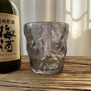 日式手作冰川杯家用高顏值玻璃杯子果汁威士忌酒杯ins磨砂樹皮紋