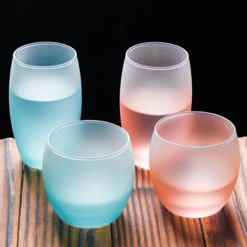 夏季家用客廳磨砂玻璃杯透明單層耐熱簡約彩色水杯一對情侶套裝女