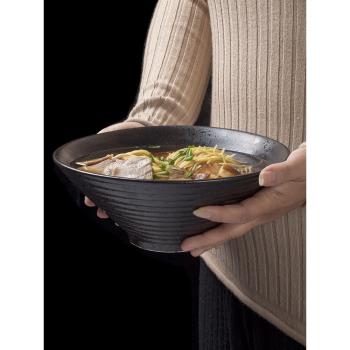 創意麵碗日韓料理餐具家用泡麵碗黑色個性復古陶瓷大號湯碗拉麵碗