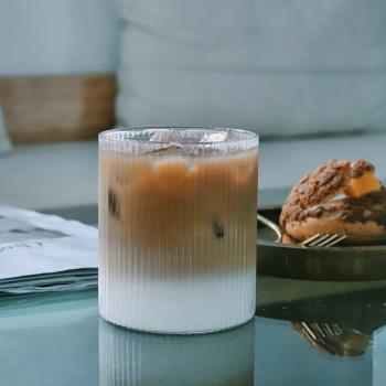 ins豎條紋咖啡杯耐熱直身薄底玻璃杯日式單層玻璃水杯冷萃拿鐵杯