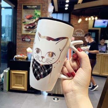 韓版可愛卡通水杯子辦公室個性創意陶瓷馬克杯情侶牛奶帶蓋咖啡杯