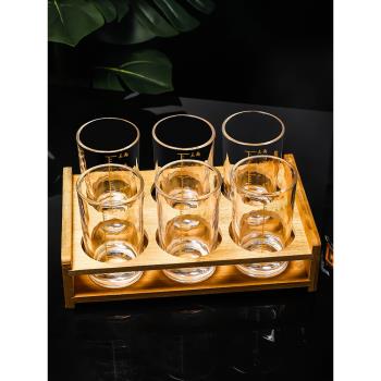 家用金山白酒杯高檔刻度玻璃杯子100ml二兩金箔烈酒杯小酒具套裝