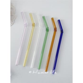 ins復古彎頭吸管環保可愛雞尾酒飲管高硼矽耐高溫彩色玻璃攪拌棍