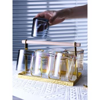 家用日式玻璃杯杯架套裝家庭待客彩色喝水杯子透明客廳簡約茶杯