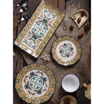 碗盤套裝家用陶瓷碗盤高級感中式輕奢復古面碗盤子喬遷年夜飯餐具
