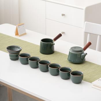 哥窯開片裂紋泡茶器功夫茶具套裝家用辦公陶瓷木柄雙側把茶壺茶杯