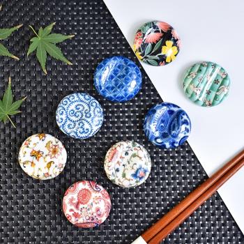 日式陶瓷元寶筷子架創意貼花筷子托筆架可愛牡丹花筷托擺件小禮品