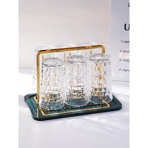 耐熱玻璃杯家用透明客廳喝水杯子高顏值待客泡茶杯果汁杯具帶杯架