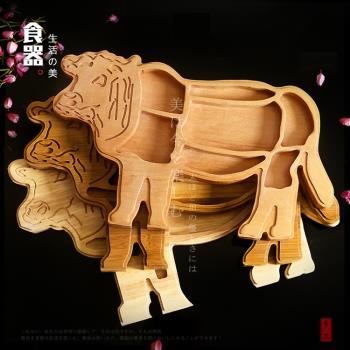潮汕牛肉火鍋盤櫸木橡木餐牛雜拼盤全牛宴盤子牛驢形木盤分格餐盤