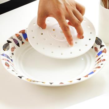 雙層瀝水陶瓷餐具圓形家用大號餃子餐盤深菜盤蒸魚盤碟子水餃盤子