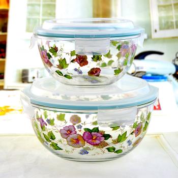 韓國進口耐熱玻璃飯盒微波爐專用保鮮盒帶蓋圓形便當盒冰箱保鮮碗