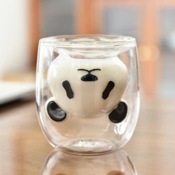 雙層水晶玻璃杯子創意可愛卡通熊貓杯耐熱牛奶杯企鵝杯小熊杯
