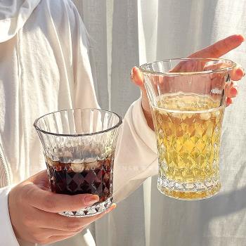 復古ins網紅餐廳鉆石玻璃杯氣泡水杯冰拿鐵杯冷飲杯啤酒威士忌杯