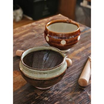 日本原裝進口 美濃燒釉下彩水玉研磨搗蒜碗 日式陶瓷和風器皿