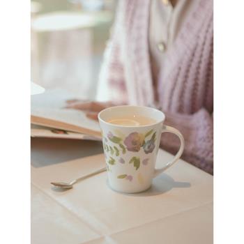 莫蘭迪花朵陶瓷馬克杯骨瓷下午茶咖啡杯牛奶杯早餐杯ins水杯家用