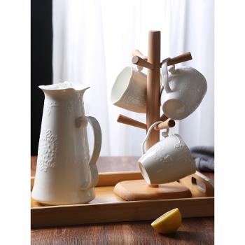 日式櫸木杯架陶瓷涼水壺馬克杯茶杯壺套裝水杯掛架創意收納置物架
