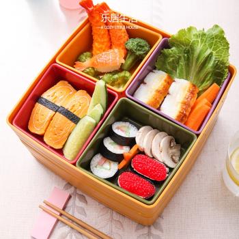 日本進口雙層壽司盒帶蓋餐盒便當盒分隔食品收納盒兒童外出用餐盒
