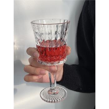 小眾ins法式浮雕高腳杯復古香檳杯高顏值家用紅酒杯玻璃水杯透明