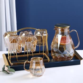 耐熱新款高硼硅香檳鉆石冷水壺涼水杯套裝家用大容量果汁扎壺玻璃